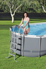 Bestway 56655E Power Steel 16ft x 10ft x 42in Outdoor Oval Frame Above Ground Swimming Pool Set with 1000 GPH Cartridge Filter Pump, Ladder, and Cover